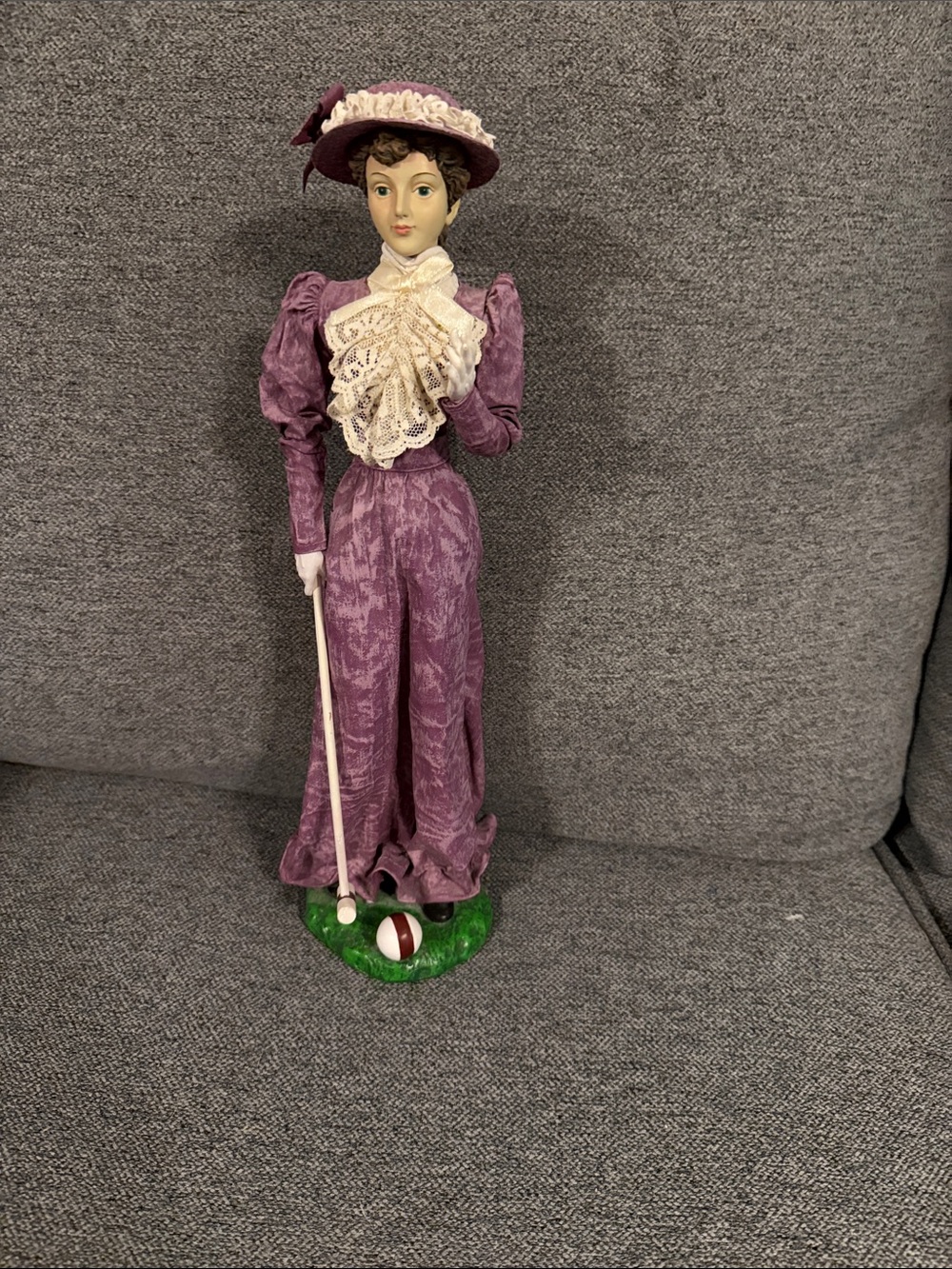 Purple Victorian Lady Porcelain Figurine with Lace Detail